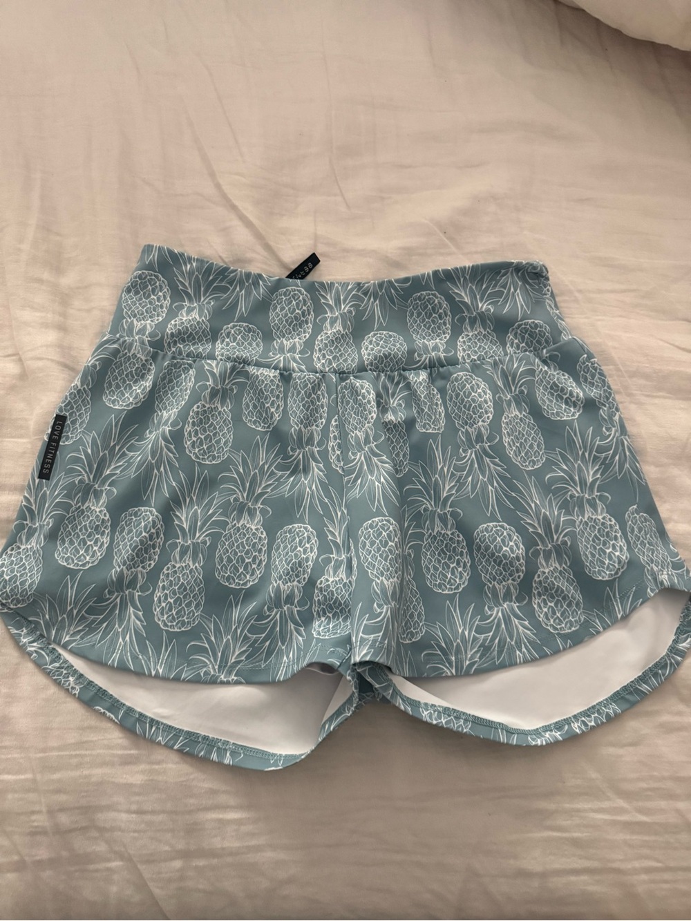 Love Fitness Women's Pineapple Print Light Blue Active Shorts